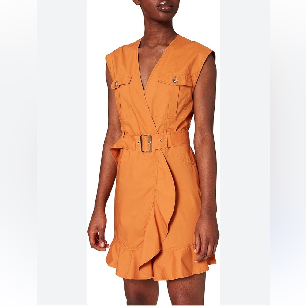 New with tag, Pinko Orange Ruffle Mini Dress Size 42 or size 6 small